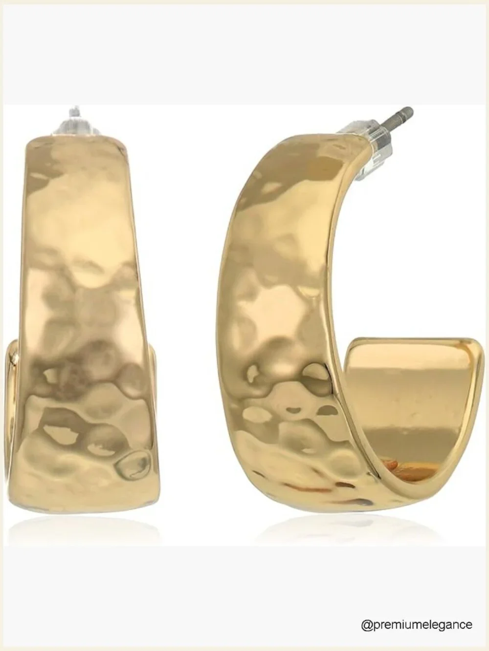 Gold Hammered Hoop Earrings Stud Closure Timeless Classic